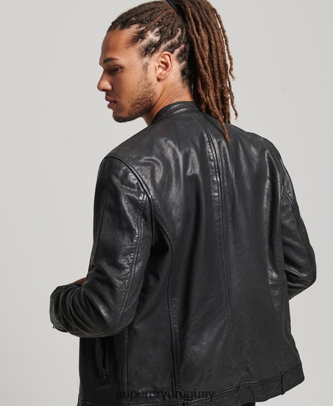 uy Superdry hombres chaqueta de piloto de cuero studios negro DT2N8Z967 ropa