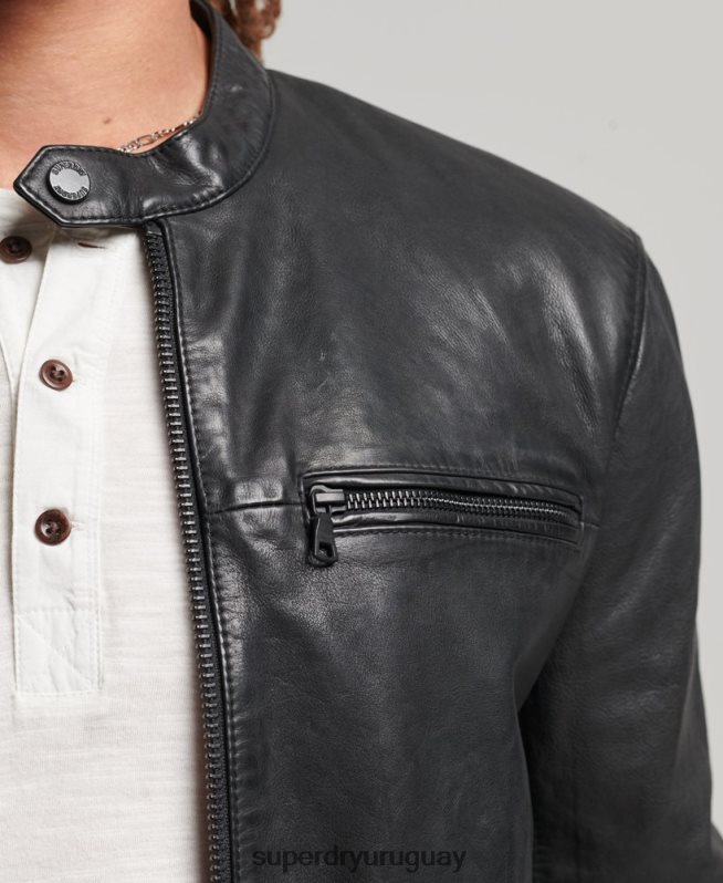 uy Superdry hombres chaqueta de piloto de cuero studios negro DT2N8Z967 ropa