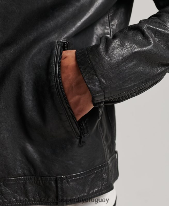 uy Superdry hombres chaqueta de piloto de cuero studios negro DT2N8Z967 ropa