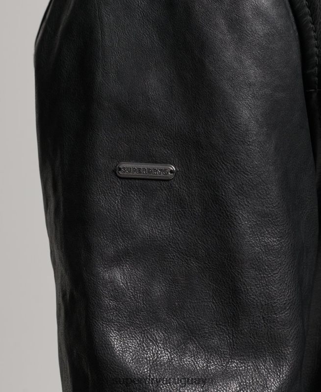 uy Superdry hombres chaqueta de piloto de cuero studios negro DT2N8Z967 ropa