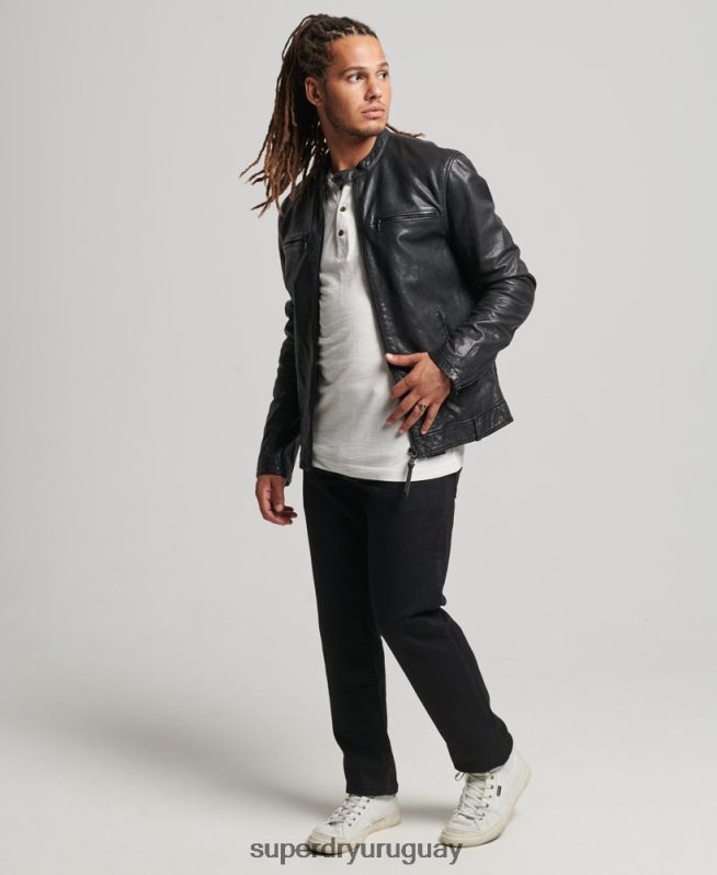 uy Superdry hombres chaqueta de piloto de cuero studios negro DT2N8Z967 ropa