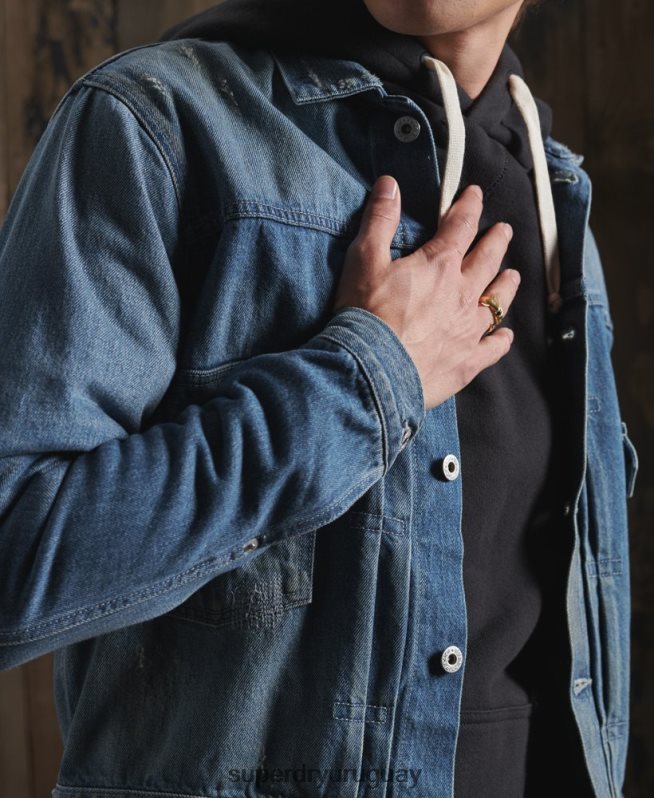 uy Superdry hombres chaqueta de trabajo japonesa seca de edición limitada azul DT2N8Z4733 ropa