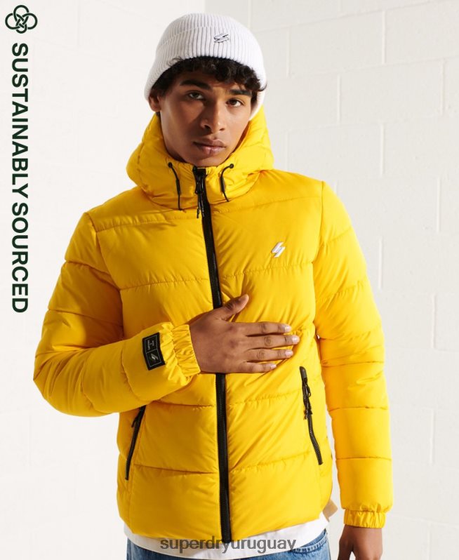 uy Superdry hombres chaqueta deportiva acolchada con capucha amarillo DT2N8Z1047 ropa
