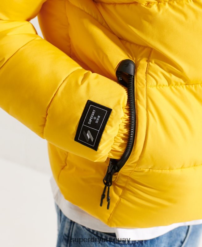uy Superdry hombres chaqueta deportiva acolchada con capucha amarillo DT2N8Z1047 ropa