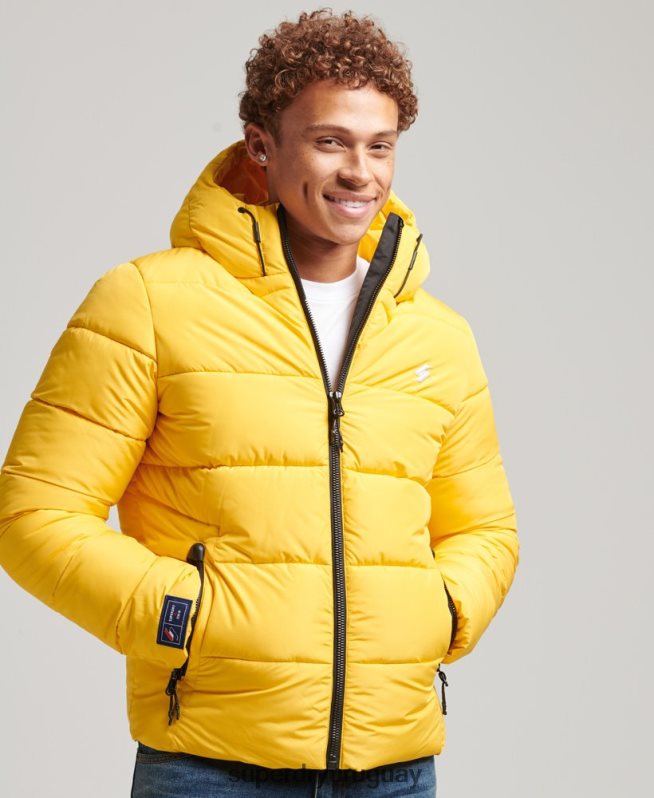uy Superdry hombres chaqueta deportiva acolchada con capucha amarillo DT2N8Z960 ropa