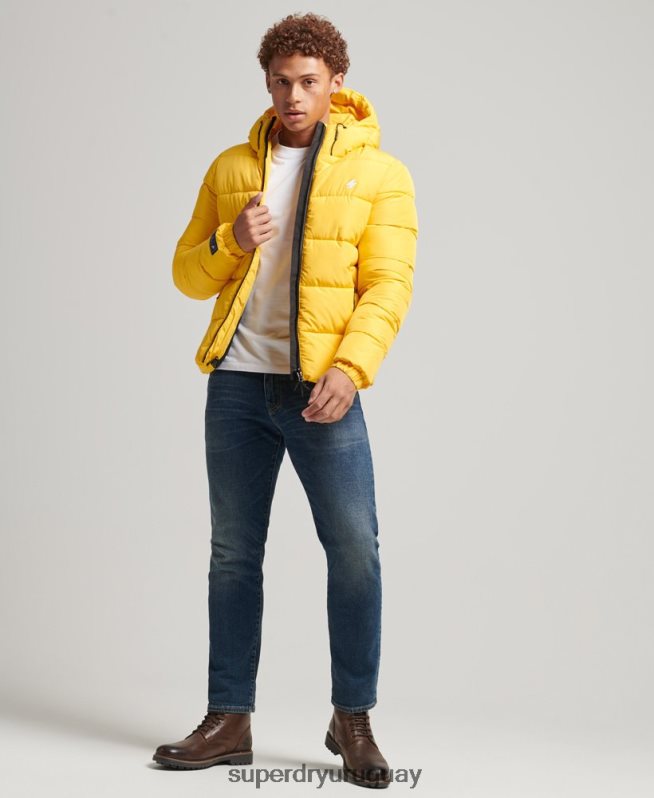 uy Superdry hombres chaqueta deportiva acolchada con capucha amarillo DT2N8Z960 ropa