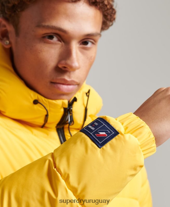uy Superdry hombres chaqueta deportiva acolchada con capucha amarillo DT2N8Z960 ropa