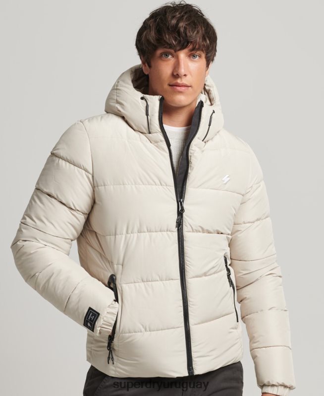 uy Superdry hombres chaqueta deportiva acolchada con capucha beige DT2N8Z1071 ropa