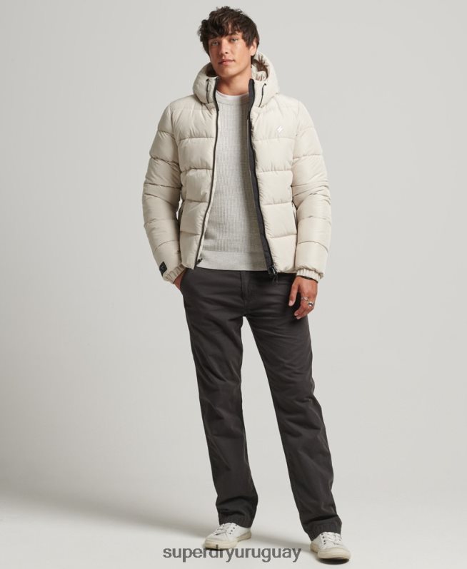uy Superdry hombres chaqueta deportiva acolchada con capucha beige DT2N8Z1071 ropa