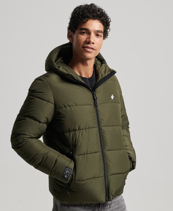 uy Superdry hombres chaqueta deportiva acolchada con capucha caqui DT2N8Z1020 ropa