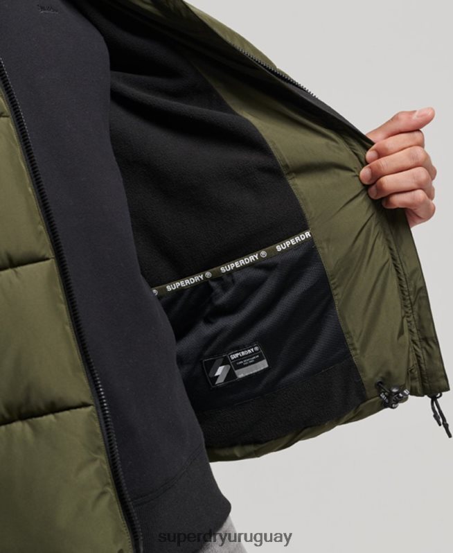 uy Superdry hombres chaqueta deportiva acolchada con capucha caqui DT2N8Z1020 ropa