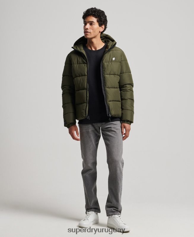 uy Superdry hombres chaqueta deportiva acolchada con capucha caqui DT2N8Z1020 ropa