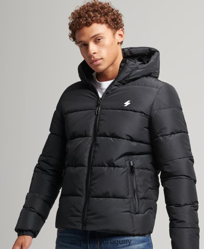 uy Superdry hombres chaqueta deportiva acolchada con capucha negro DT2N8Z1051 ropa