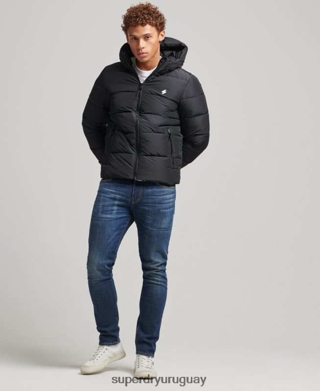 uy Superdry hombres chaqueta deportiva acolchada con capucha negro DT2N8Z1051 ropa
