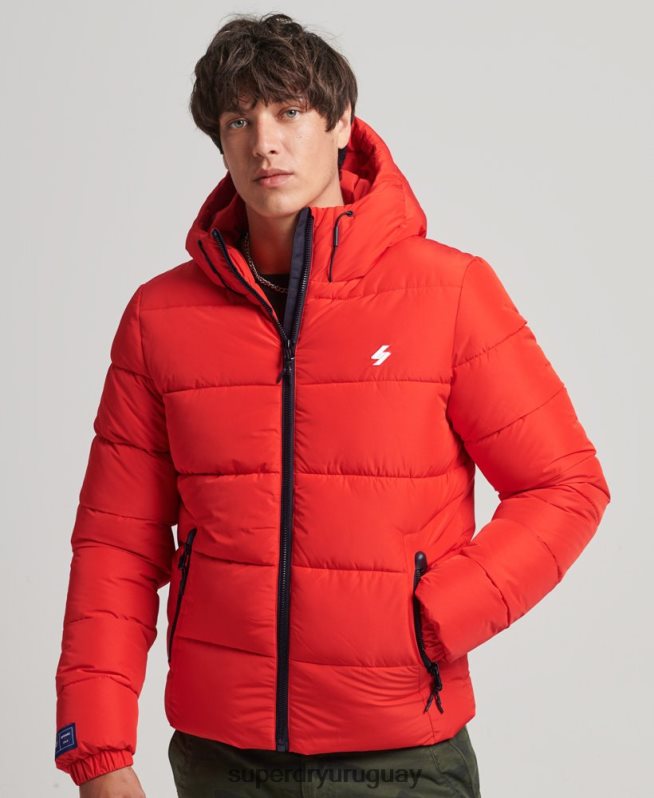 uy Superdry hombres chaqueta deportiva acolchada con capucha rojo DT2N8Z1031 ropa