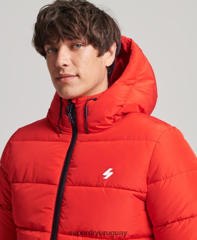 uy Superdry hombres chaqueta deportiva acolchada con capucha rojo DT2N8Z1031 ropa