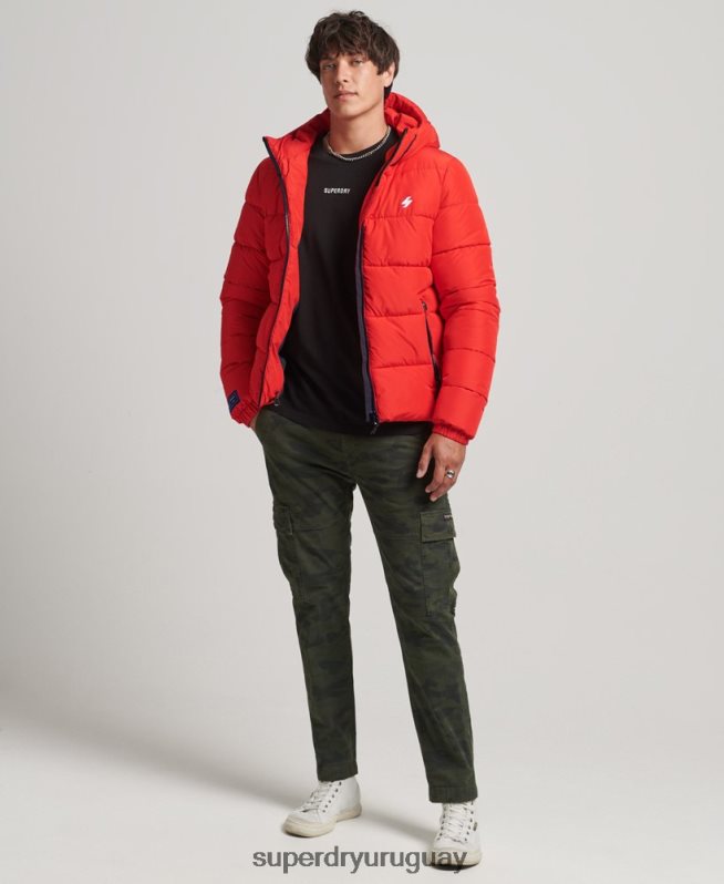 uy Superdry hombres chaqueta deportiva acolchada con capucha rojo DT2N8Z1031 ropa