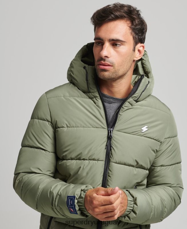 uy Superdry hombres chaqueta deportiva acolchada con capucha verde DT2N8Z1019 ropa