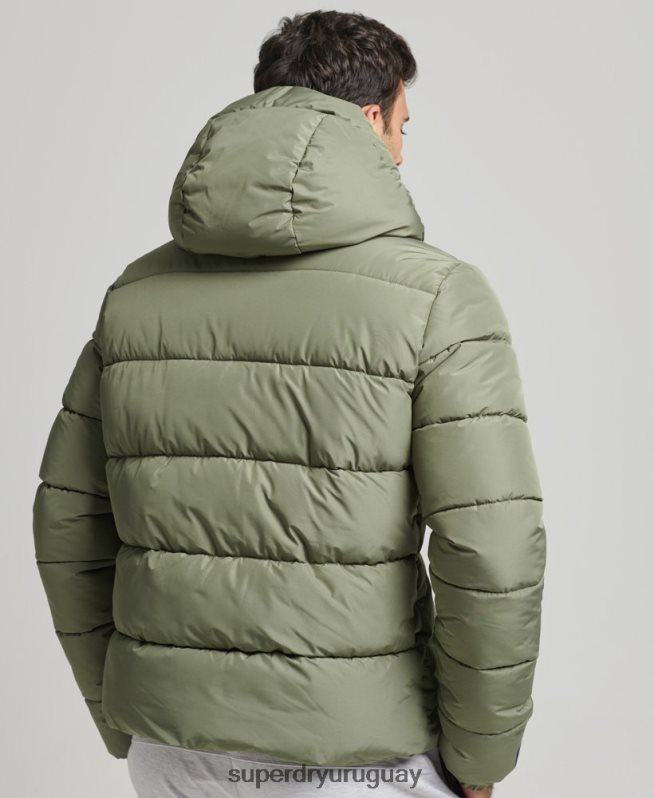 uy Superdry hombres chaqueta deportiva acolchada con capucha verde DT2N8Z1019 ropa