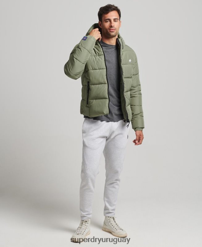 uy Superdry hombres chaqueta deportiva acolchada con capucha verde DT2N8Z1019 ropa