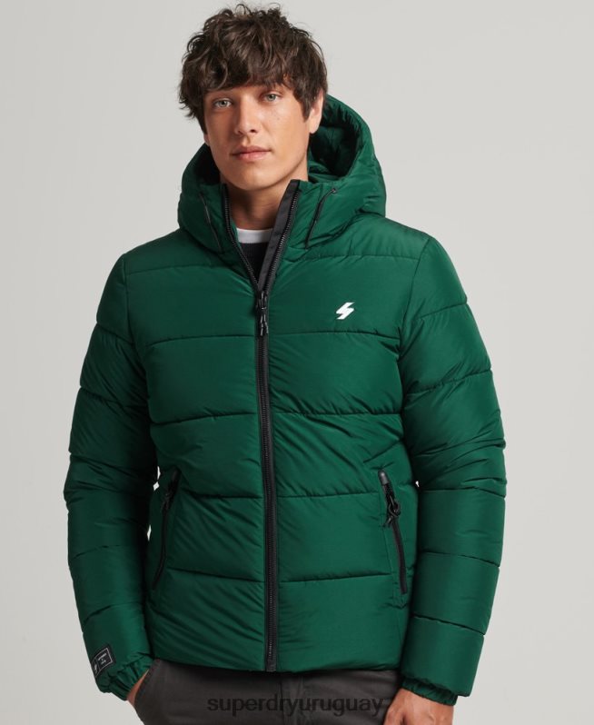 uy Superdry hombres chaqueta deportiva acolchada con capucha verde DT2N8Z1021 ropa