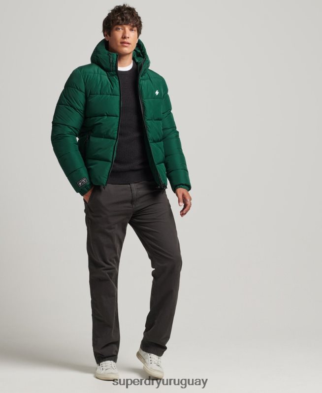 uy Superdry hombres chaqueta deportiva acolchada con capucha verde DT2N8Z1021 ropa