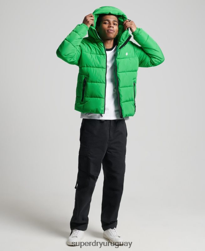 uy Superdry hombres chaqueta deportiva acolchada con capucha verde DT2N8Z1090 ropa