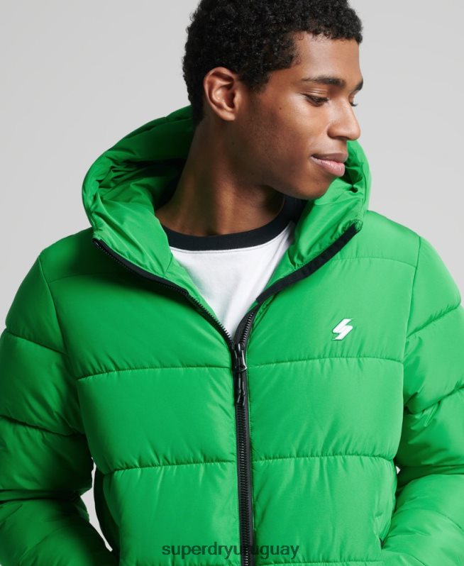 uy Superdry hombres chaqueta deportiva acolchada con capucha verde DT2N8Z1090 ropa