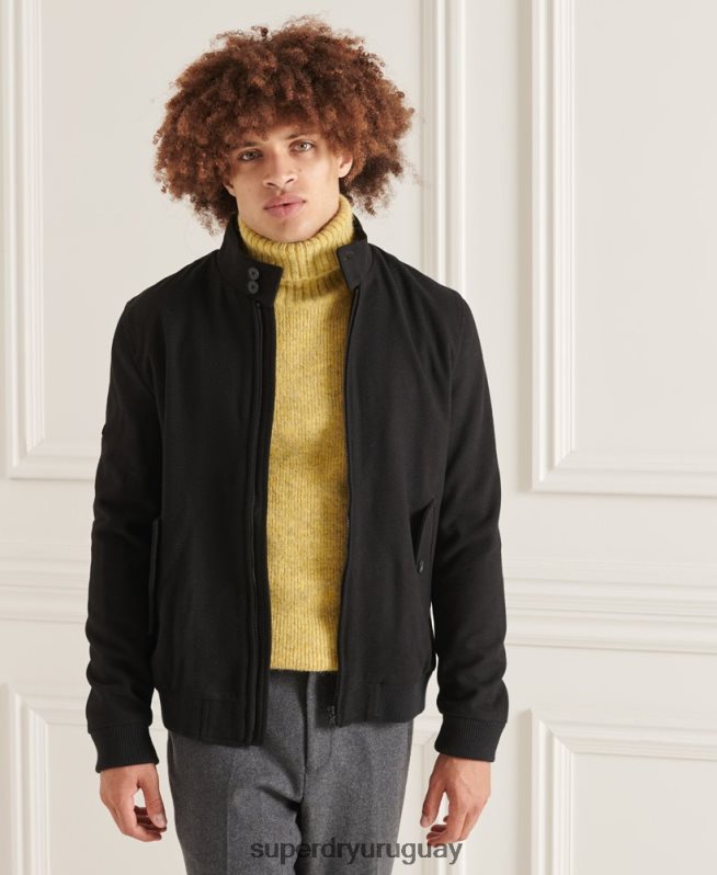 uy Superdry hombres chaqueta harrington de lana studios negro DT2N8Z4672 ropa