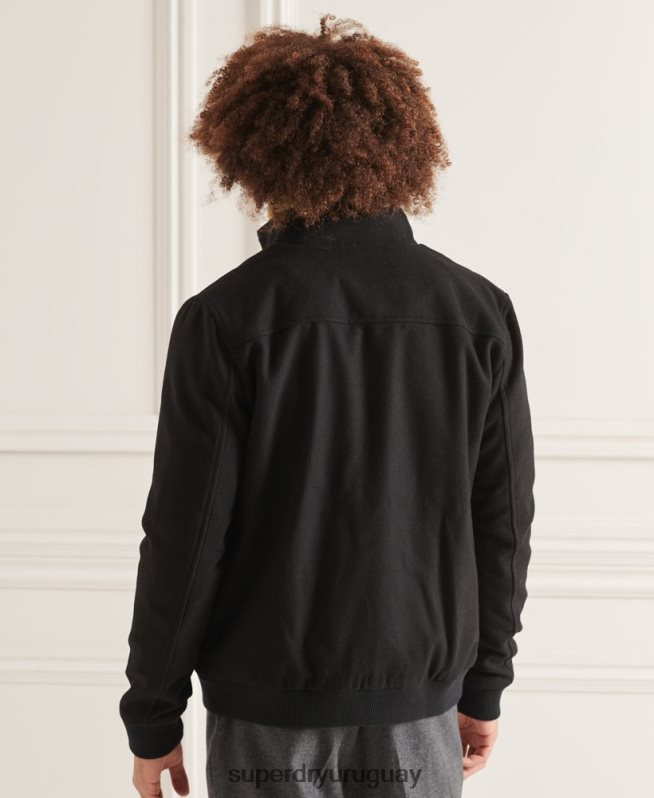 uy Superdry hombres chaqueta harrington de lana studios negro DT2N8Z4672 ropa