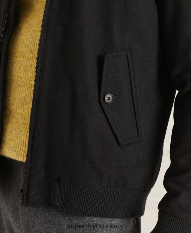 uy Superdry hombres chaqueta harrington de lana studios negro DT2N8Z4672 ropa