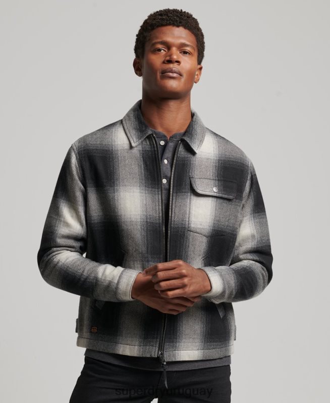 uy Superdry hombres chaqueta harrington de lana vintage negro DT2N8Z4594 ropa