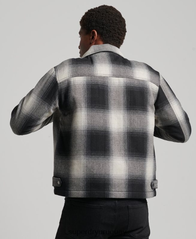 uy Superdry hombres chaqueta harrington de lana vintage negro DT2N8Z4594 ropa