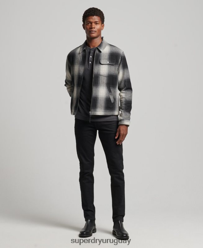uy Superdry hombres chaqueta harrington de lana vintage negro DT2N8Z4594 ropa