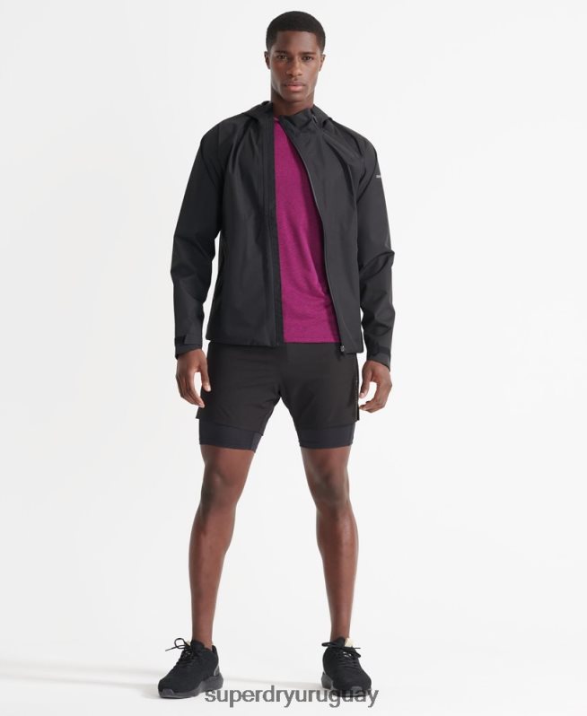 uy Superdry hombres chaqueta impermeable asimétrica de entrenamiento negro DT2N8Z4787 ropa