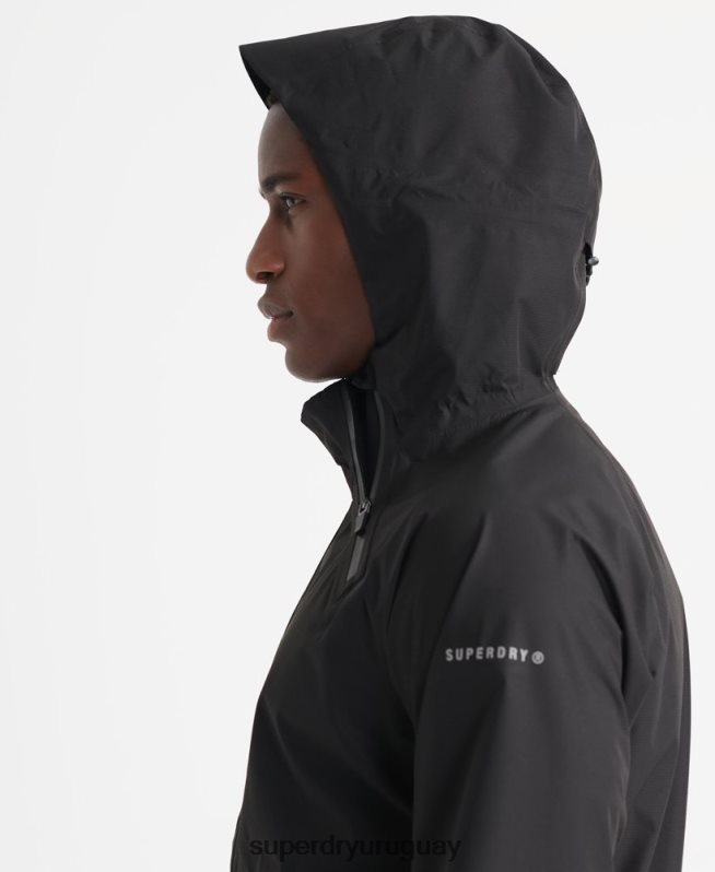 uy Superdry hombres chaqueta impermeable asimétrica de entrenamiento negro DT2N8Z4787 ropa
