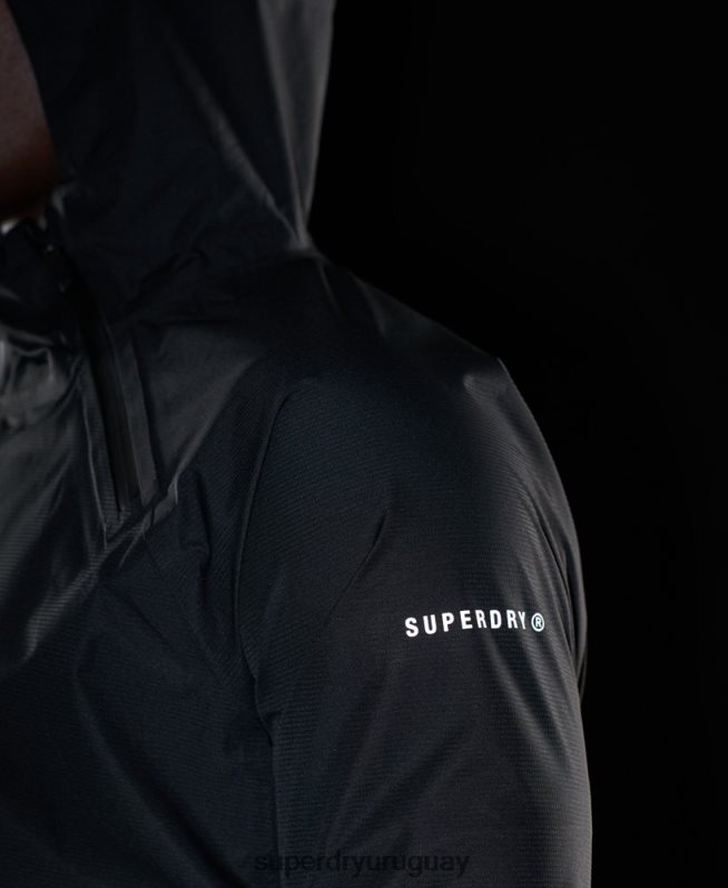 uy Superdry hombres chaqueta impermeable asimétrica de entrenamiento negro DT2N8Z4787 ropa