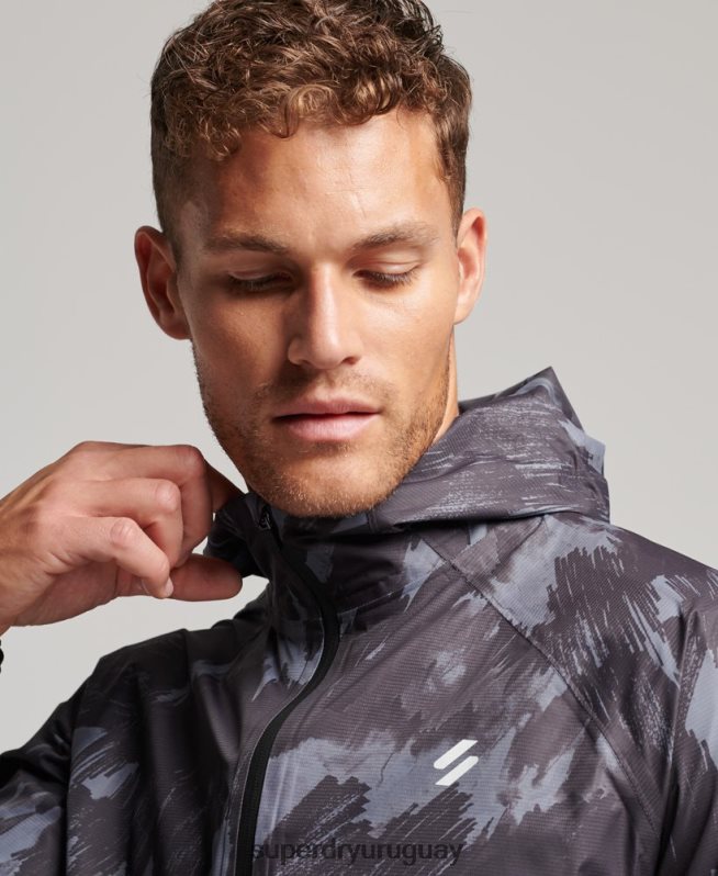 uy Superdry hombres chaqueta impermeable gris oscuro DT2N8Z1026 ropa