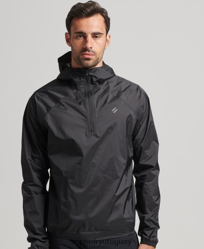 uy Superdry hombres chaqueta impermeable ligera run negro DT2N8Z5363 ropa