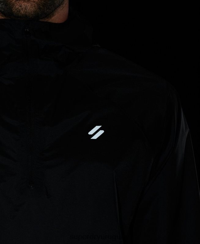 uy Superdry hombres chaqueta impermeable ligera run negro DT2N8Z5363 ropa