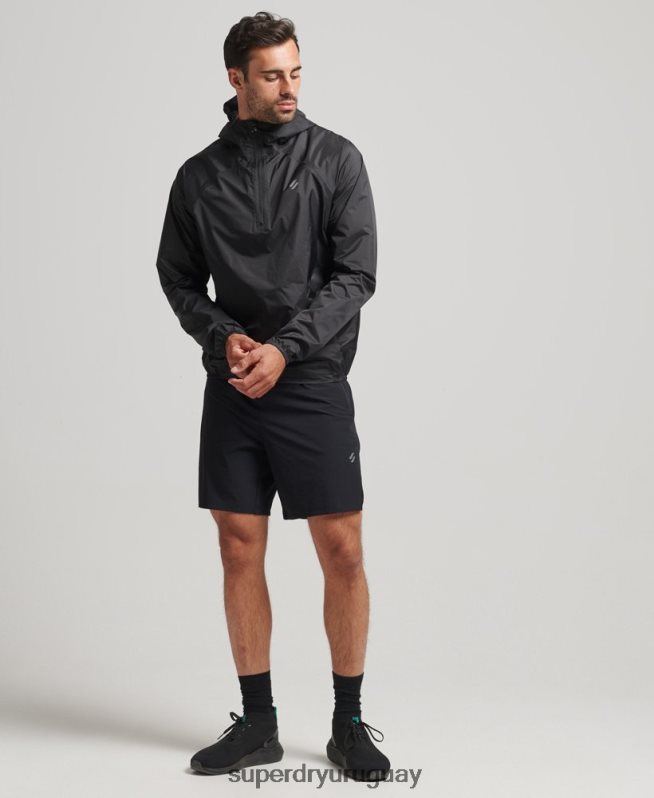 uy Superdry hombres chaqueta impermeable ligera run negro DT2N8Z5363 ropa