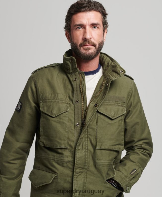 uy Superdry hombres chaqueta militar con forro de borreguito de campo m65 caqui DT2N8Z915 ropa