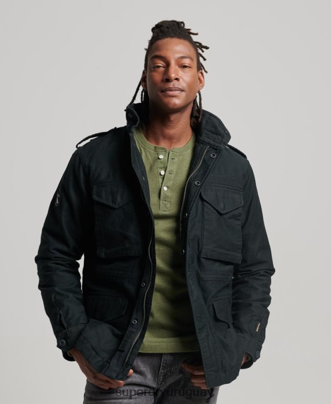 uy Superdry hombres chaqueta militar con forro de borreguito de campo m65 gris oscuro DT2N8Z4434 ropa