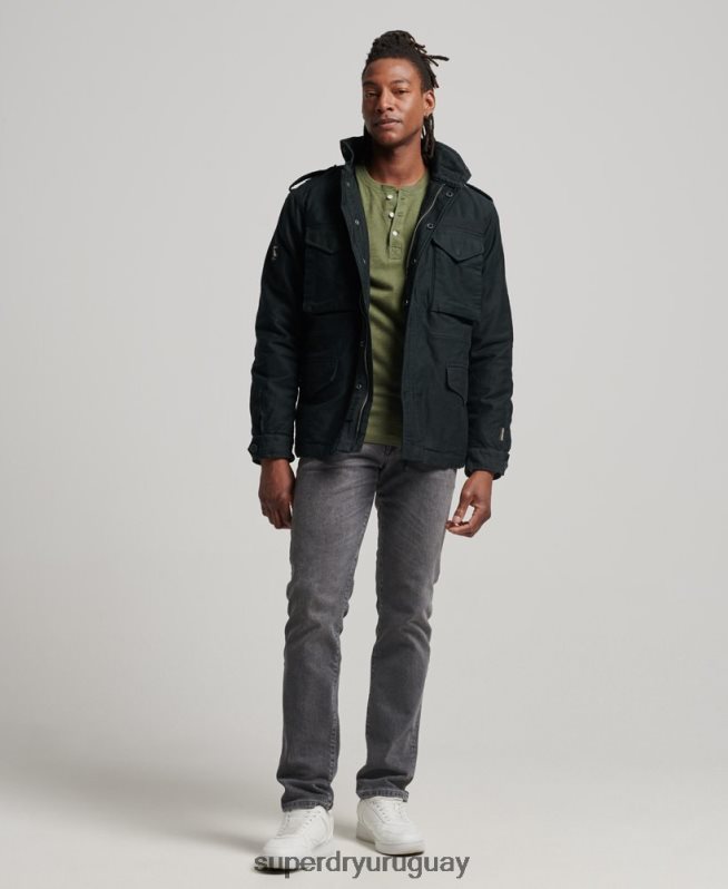 uy Superdry hombres chaqueta militar con forro de borreguito de campo m65 gris oscuro DT2N8Z4434 ropa
