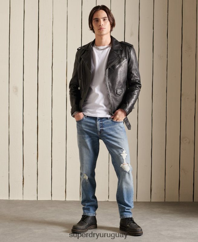 uy Superdry hombres chaqueta motociclista de cuero vintage negro DT2N8Z4784 ropa