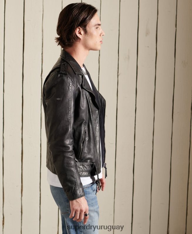 uy Superdry hombres chaqueta motociclista de cuero vintage negro DT2N8Z4784 ropa
