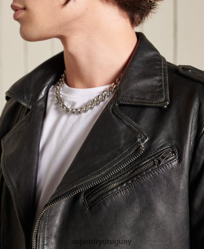 uy Superdry hombres chaqueta motociclista de cuero vintage negro DT2N8Z4784 ropa