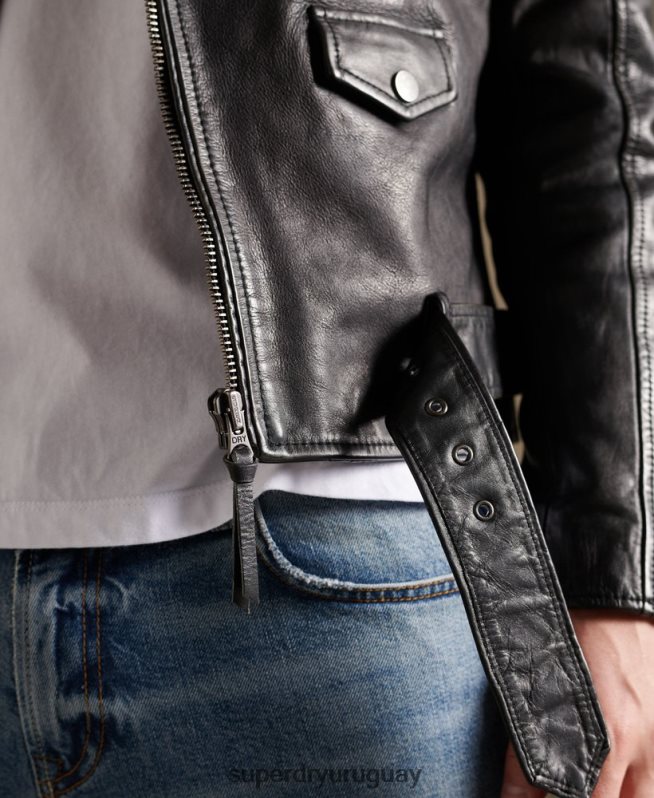 uy Superdry hombres chaqueta motociclista de cuero vintage negro DT2N8Z4784 ropa