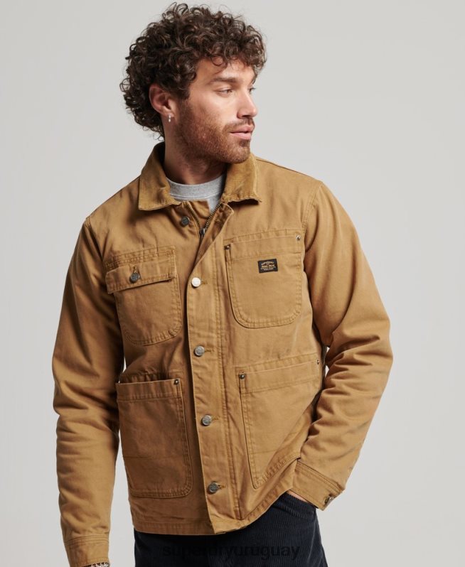 uy Superdry hombres chaqueta ranchera de ropa de trabajo marrón DT2N8Z4450 ropa