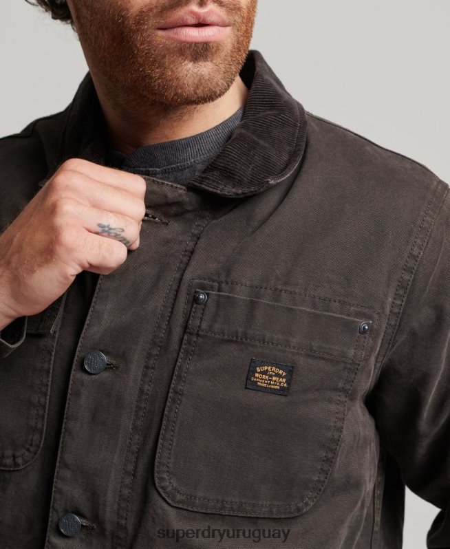 uy Superdry hombres chaqueta ranchera de ropa de trabajo marrón DT2N8Z4649 ropa